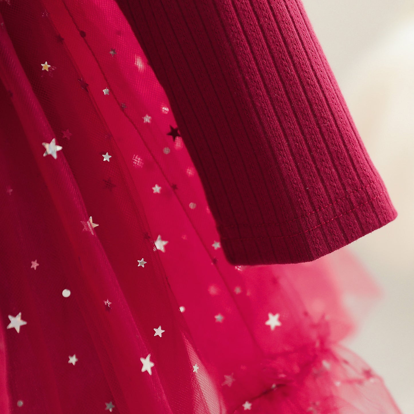 Toddler Baby Girls Princess Dress Star Print Sequins long Sleeve Round Neck Gauze Dress 1PCS Princess Dress Red C888