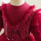 Toddler Baby Girls Princess Dress Star Print Sequins long Sleeve Round Neck Gauze Dress 1PCS Princess Dress Red C888