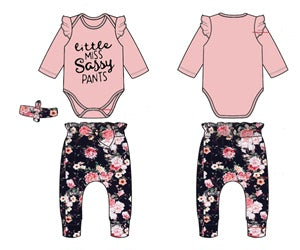 Baby Girls Outfits Pink Color Romper Top Rose Print Pants Headband 3Pcs Winter Clothes Set 32106023