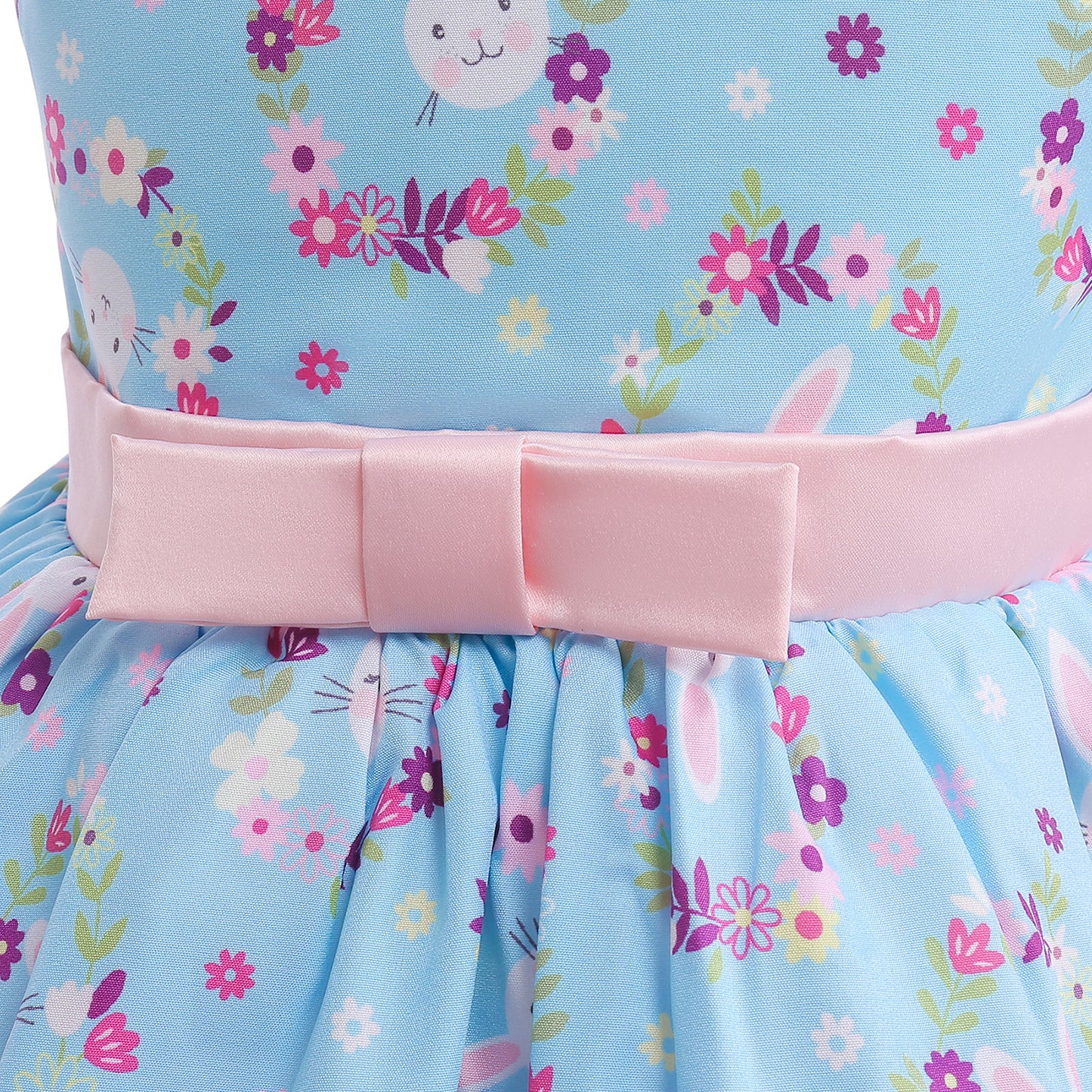 Girls Princess Dress Rabbit Print Floral Print Evening Ruffle Sleeve Dress One Piece Party Feast Dress Blue ZT-2922