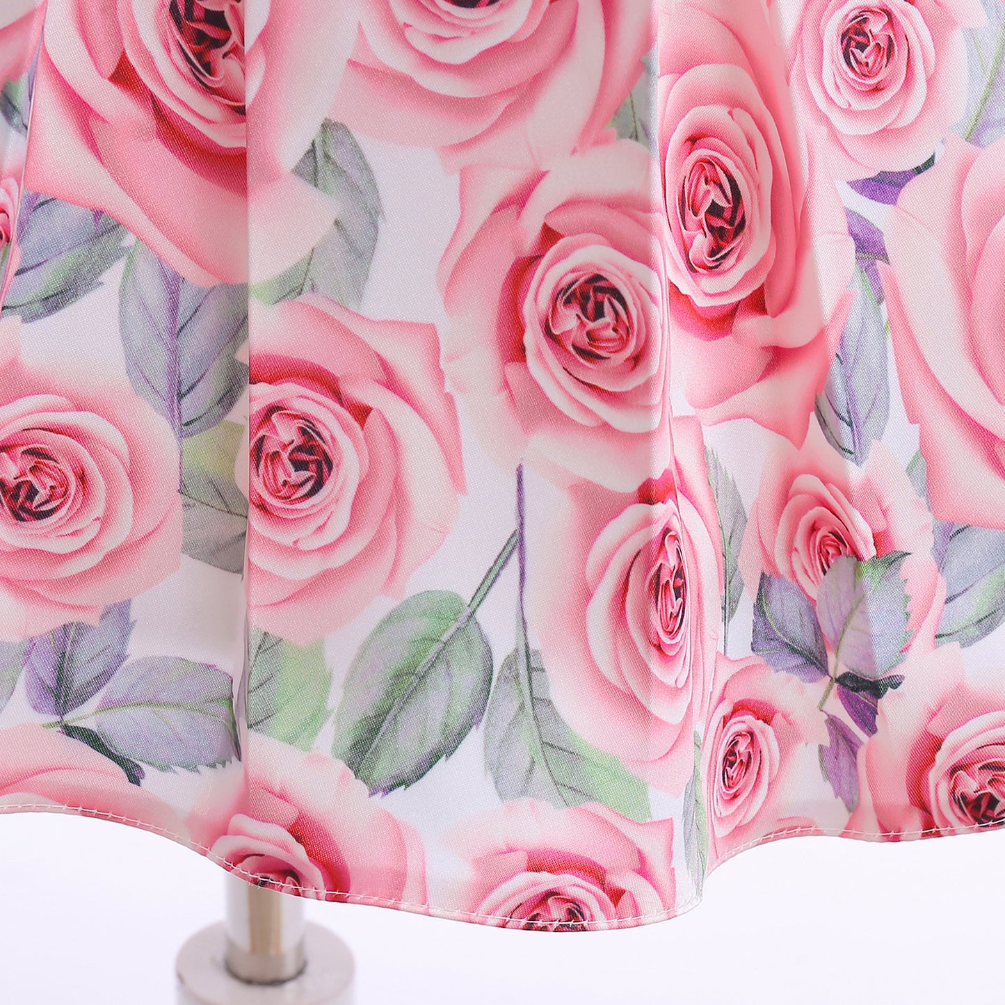 Princess Dress For Girls Rose Print Sleeveless Pearl Summer Performance Dress One Piece Party Dress Pink ZT-8566