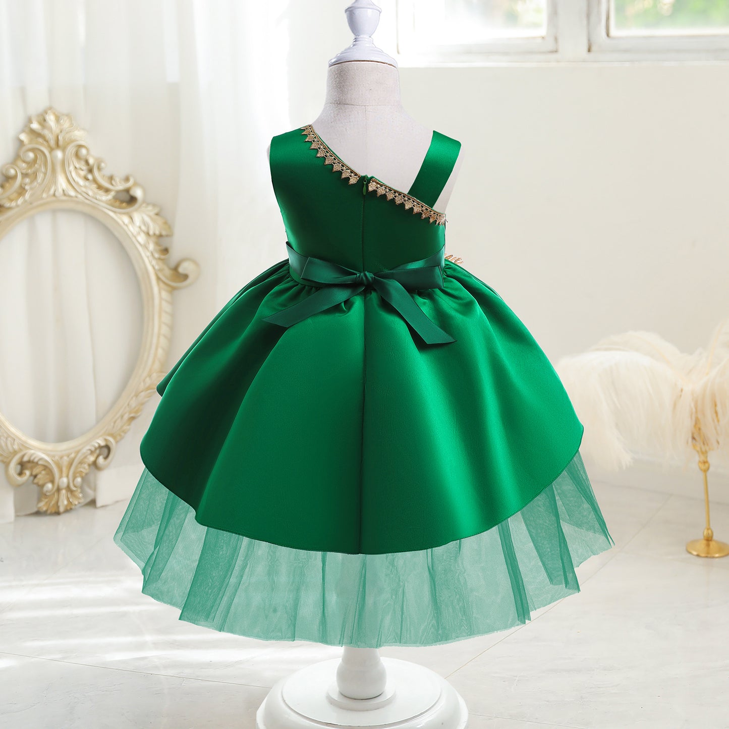 Toddler Baby Girls Princess Dress Embroidery One Shoulder Puffy Dress 1PCS Princess Dress Green 8428