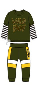 Baby Clothes Baby Outfit Long Sleeve Army Green Stripes Print Pants 2PCS MO32106621-1