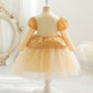 kid fashion Girls Princess Dress Sequins long Sleeve Round Neck Gauze Dress 1PCS Princess Dress Gold C777