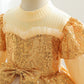 kid fashion Girls Princess Dress Sequins long Sleeve Round Neck Gauze Dress 1PCS Princess Dress Gold C777