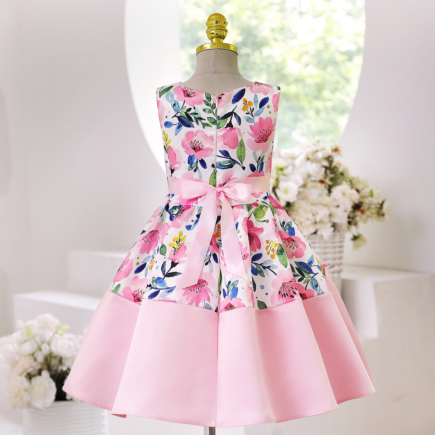 KID FASHION Baby Girls Princess Dress Floral Bow Sleeveless Party One Piece Performance Dress 8042