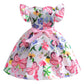 Princess Dress For Girls Butterfly Floral Bow Ruffle Sleeve Dress One Piece Party Dress Pink ZT-8562