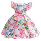 Princess Dress For Girls Butterfly Floral Bow Ruffle Sleeve Dress One Piece Party Dress Pink ZT-8562