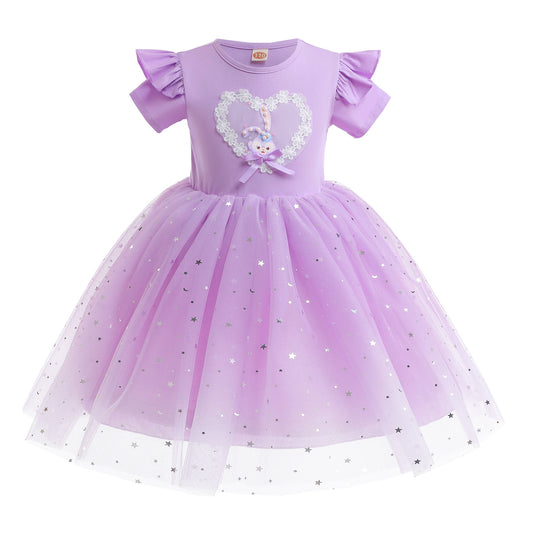 Kids fashion Princess Dress For Girls Rabbit Print Gauze Sleeveless Dress One Piece Party Dress Purple ZT-S850