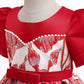 Kids Fashion Girls Princess Dress Embroidery Bubble Sleeve Party One Piece Performacnce Dress Red 2800