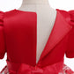 Kids Fashion Girls Princess Dress Embroidery Bubble Sleeve Party One Piece Performacnce Dress Red 2800