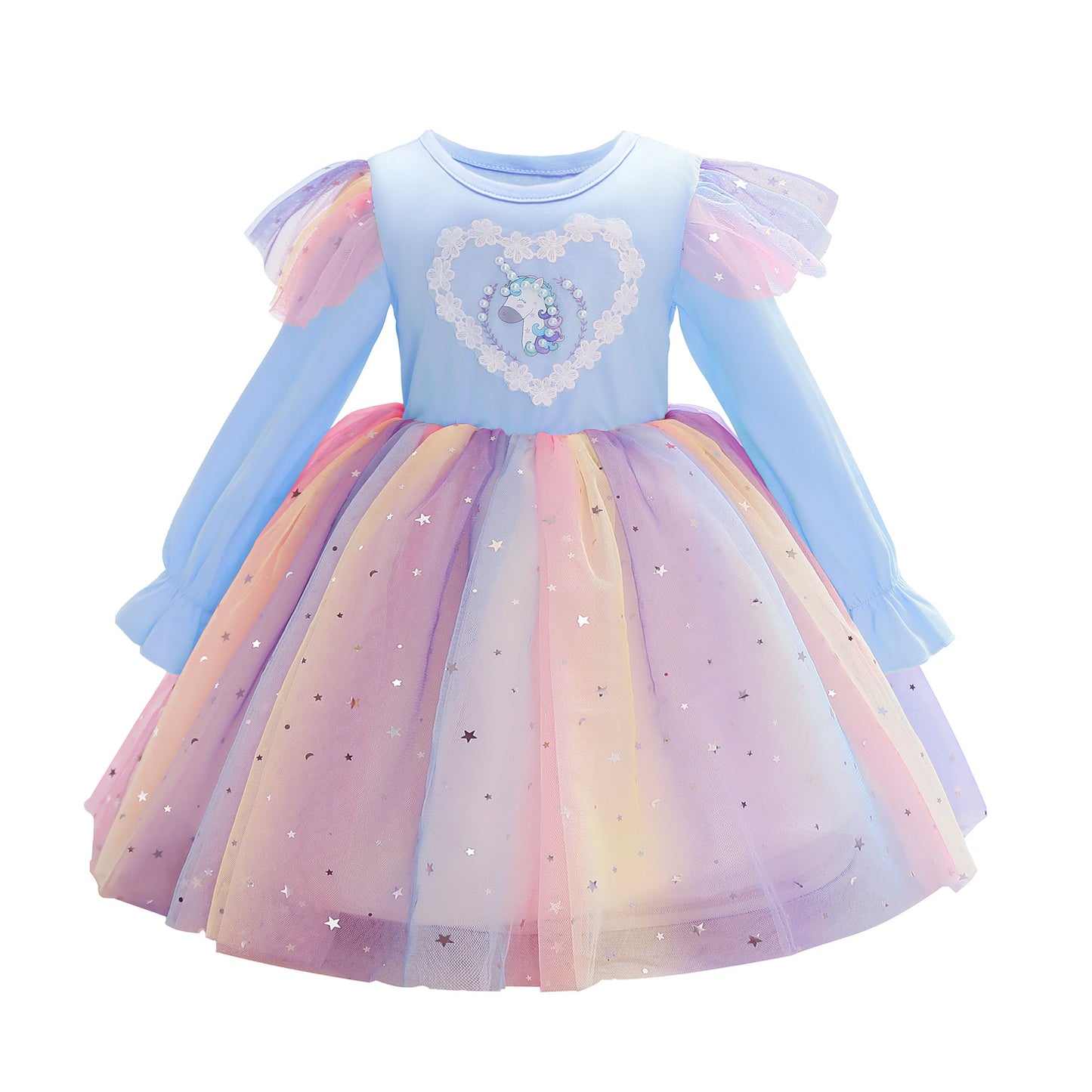 KIDS FASHION Girls Princess Dress Unicorn Print Gauze Dress 1PCS Princess Dress ,Pink C863
