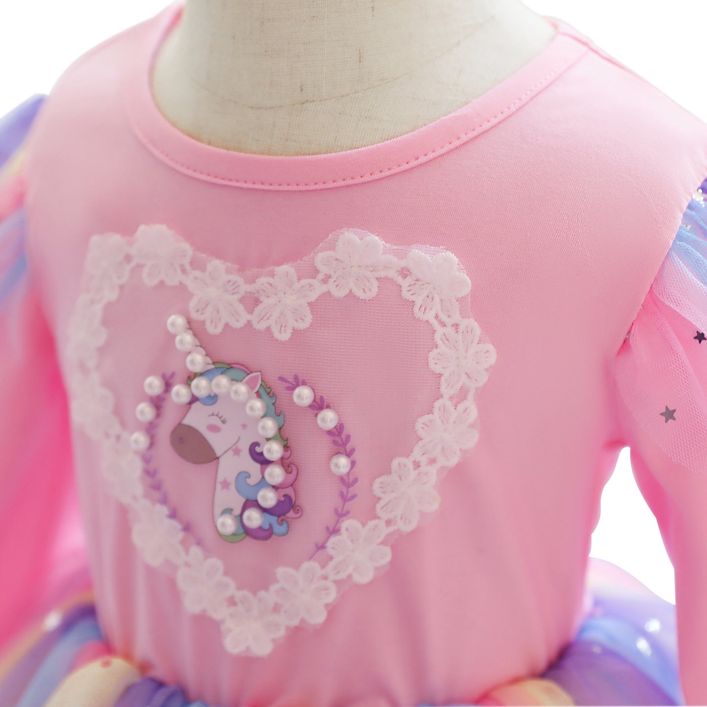 KIDS FASHION Girls Princess Dress Unicorn Print Gauze Dress 1PCS Princess Dress ,Pink C863