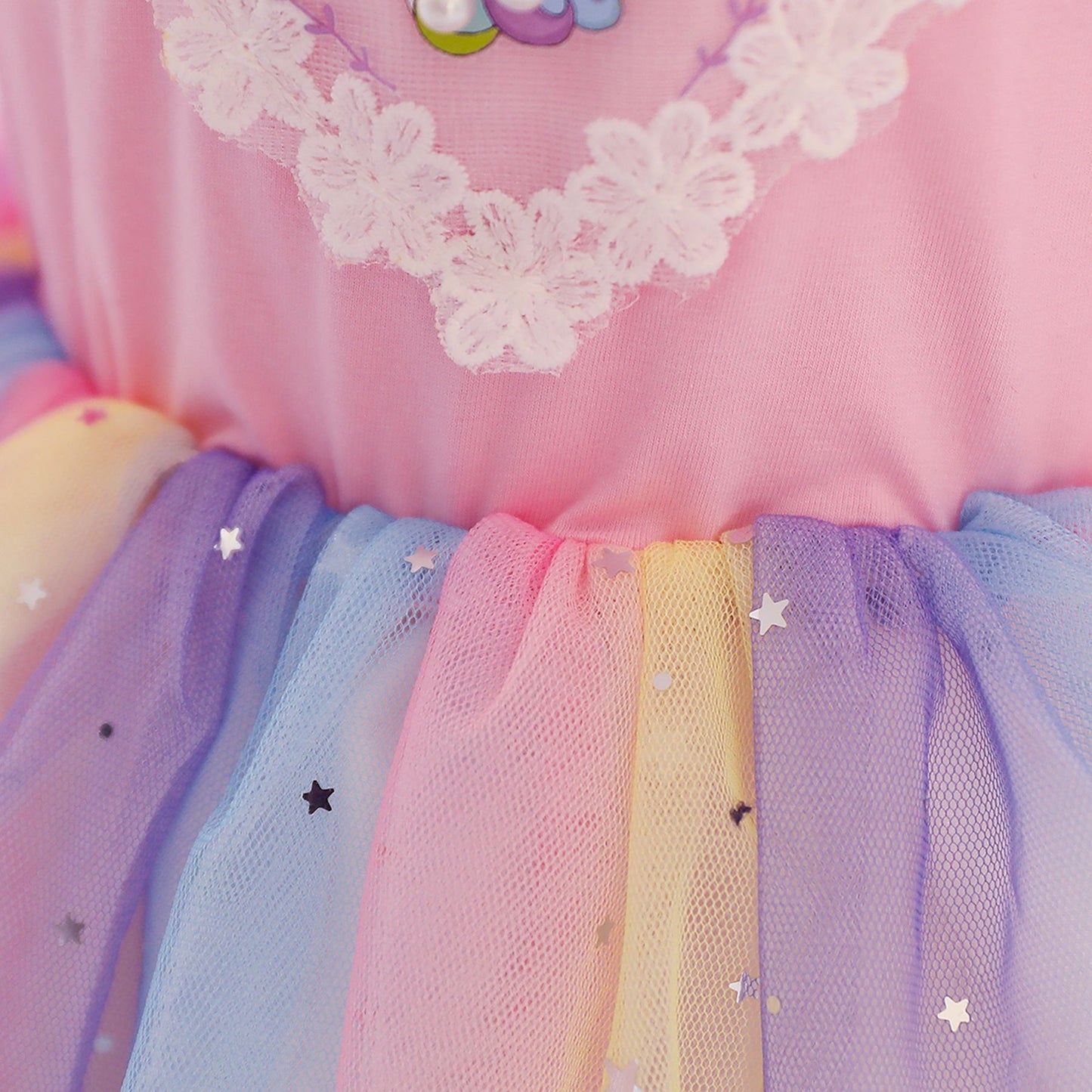 KIDS FASHION Girls Princess Dress Unicorn Print Gauze Dress 1PCS Princess Dress ,Pink C863