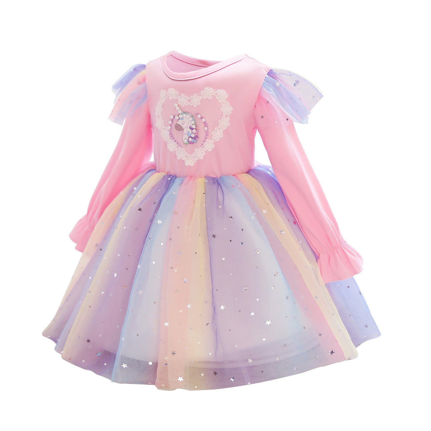 KIDS FASHION Girls Princess Dress Unicorn Print Gauze Dress 1PCS Princess Dress ,Pink C863