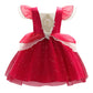 Princess Dress Embroidery Ruffle Sleeve Gauze Dress 1PCS Princess Dress Red 8432
