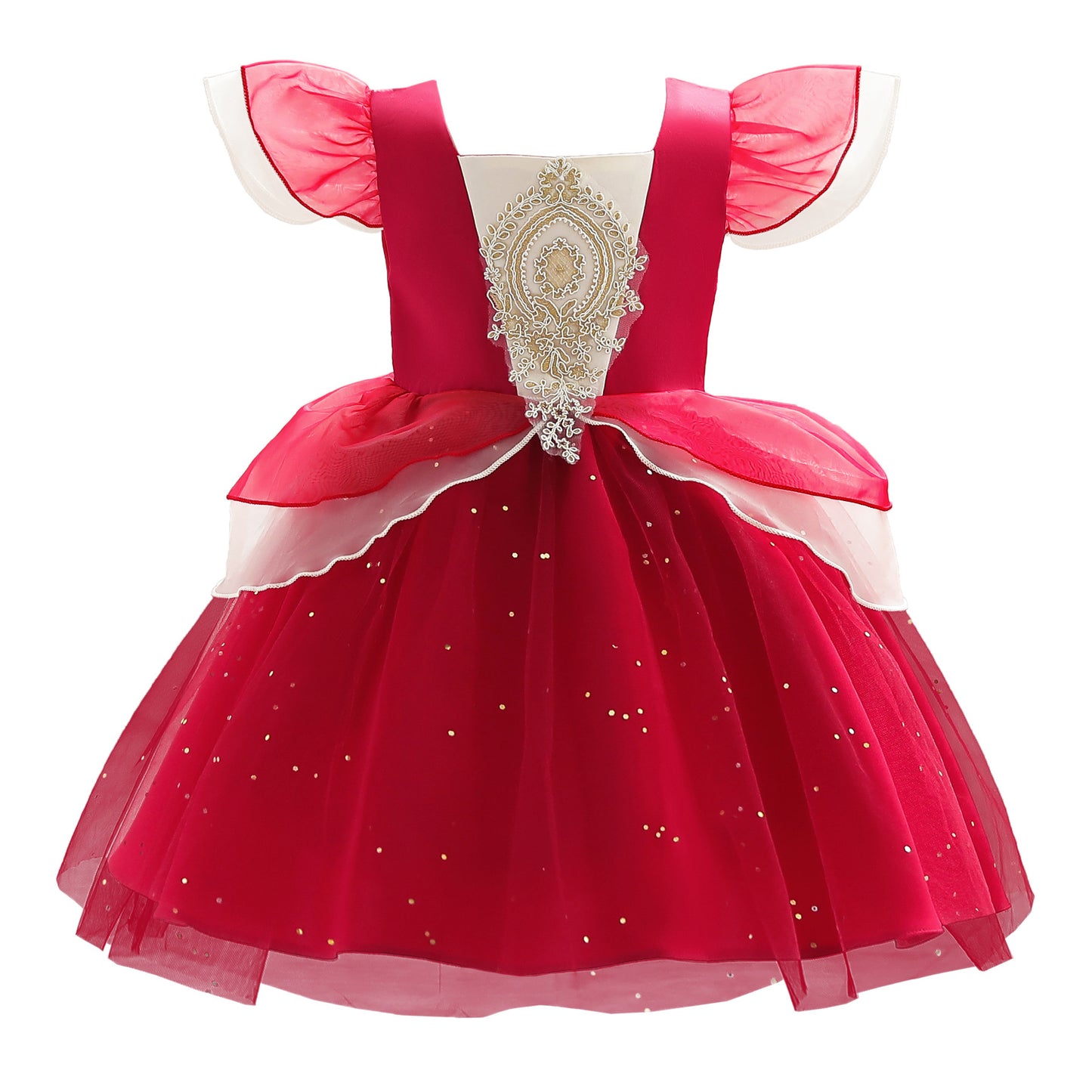 Princess Dress Embroidery Ruffle Sleeve Gauze Dress 1PCS Princess Dress Red 8432
