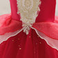 Princess Dress Embroidery Ruffle Sleeve Gauze Dress 1PCS Princess Dress Red 8432