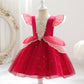 Princess Dress Embroidery Ruffle Sleeve Gauze Dress 1PCS Princess Dress Red 8432