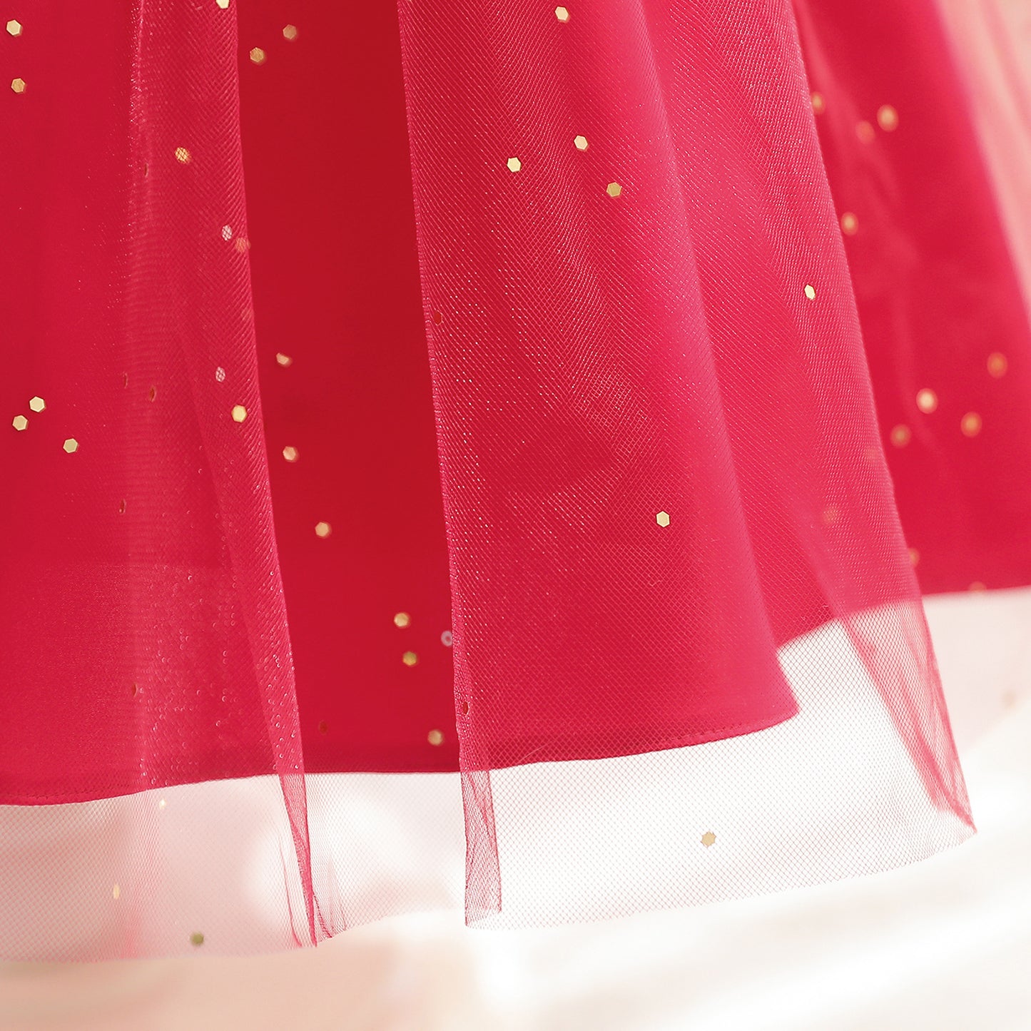 Princess Dress Embroidery Ruffle Sleeve Gauze Dress 1PCS Princess Dress Red 8432