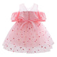 KIDS FASHION Baby Girls Princess Dress Summer Sequin Off The Shoulder Puffy Gauze One Piece Party Dress Pink 8439
