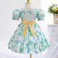 Girls Princess Dress Rabbit Print Floral Print Evening Bubble Sleeve Dress One Piece Party Feast Dress Green ZT-8573