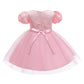 Girls Dress New Short Sleeve Children's Wear Birthday Princess Dress Puff Sleeve Mesh Dress2359