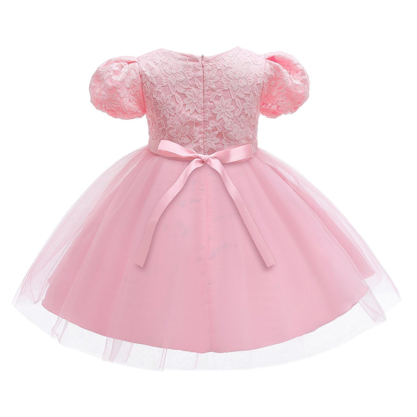 Girls Dress New Short Sleeve Children's Wear Birthday Princess Dress Puff Sleeve Mesh Dress2359