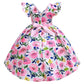Girls Dress Pink Floral Print Children's Clothing Children's Dress Flying Sleeve Children's Princess Dress 8310