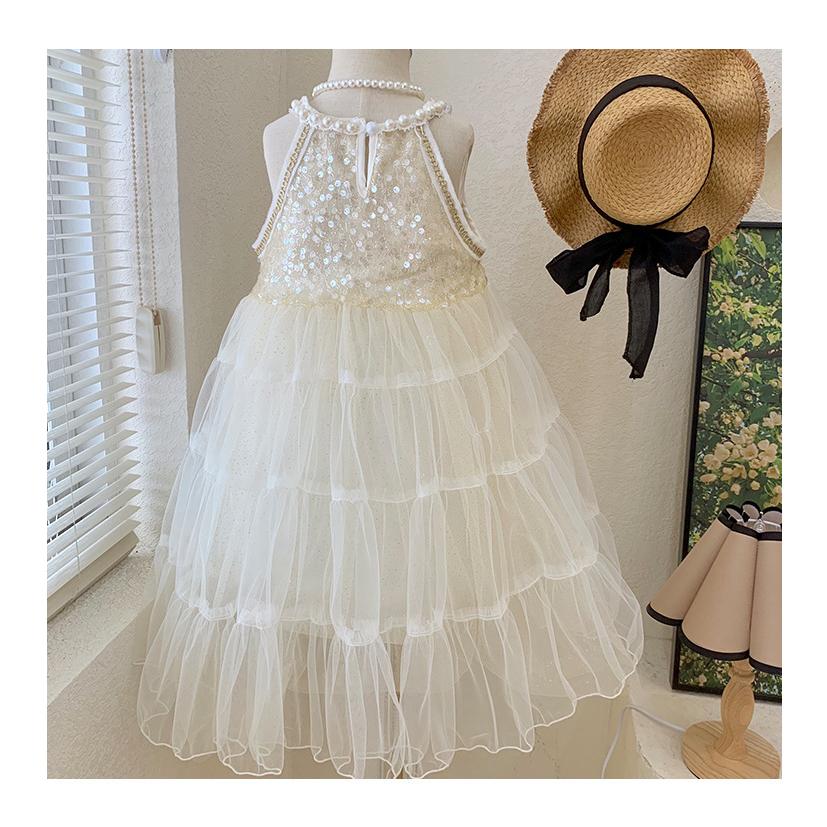 Kids Fashion Girls' Dress Summer Sleeveless Strap Dress Princess Dress White 22X074