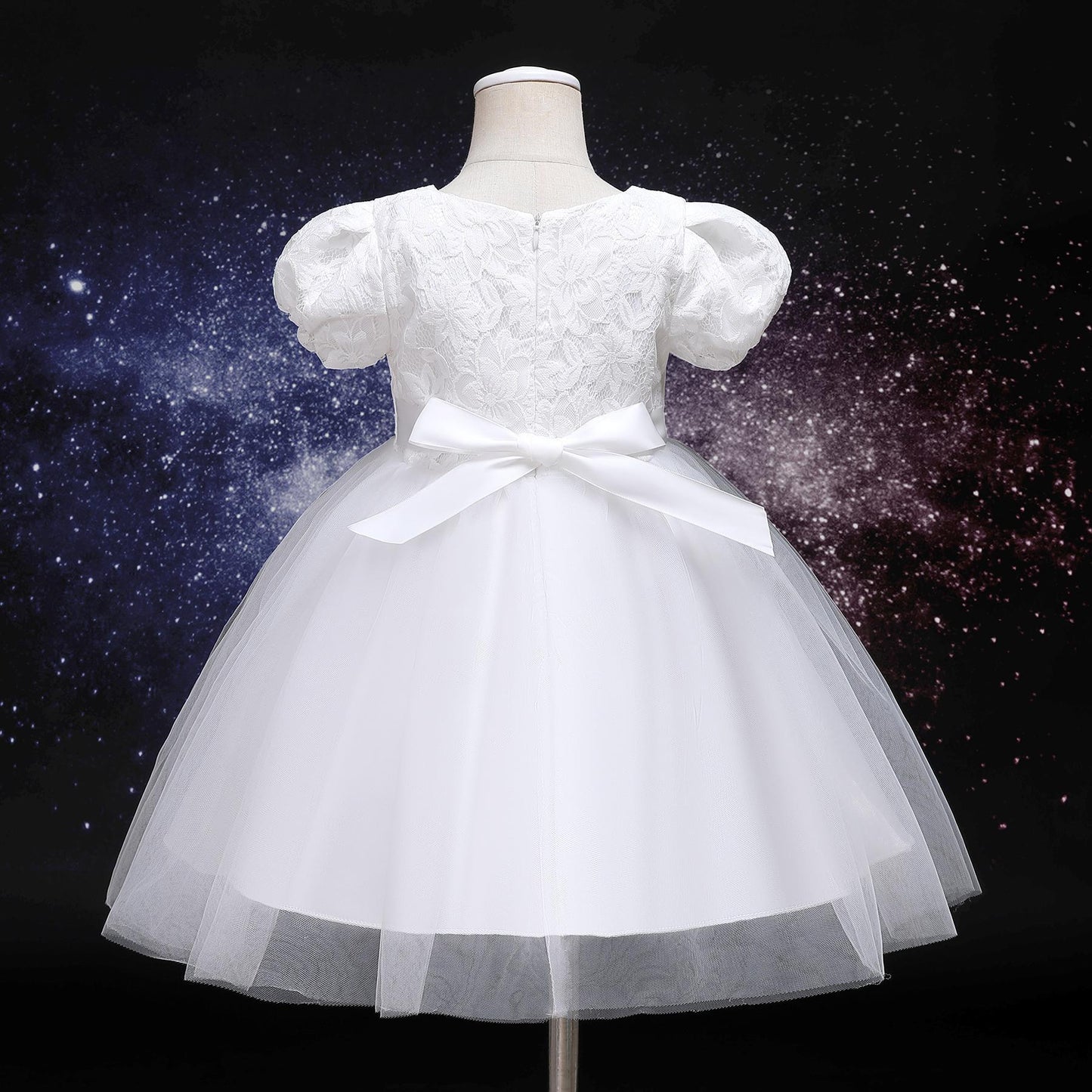Girls Dress New Short Sleeve Children's Wear Birthday Princess Dress Puff Sleeve Mesh Dress2359