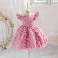 Baby Girls Princess Dress Embroidered Ruffle Sleeve Gazue Party One Piece Performance Dress Pink 2916